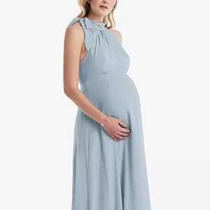 Dessy SCARF TIE HIGH NECK HALTER CHIFFON MATERNITY DRESS IN MIST Size 8